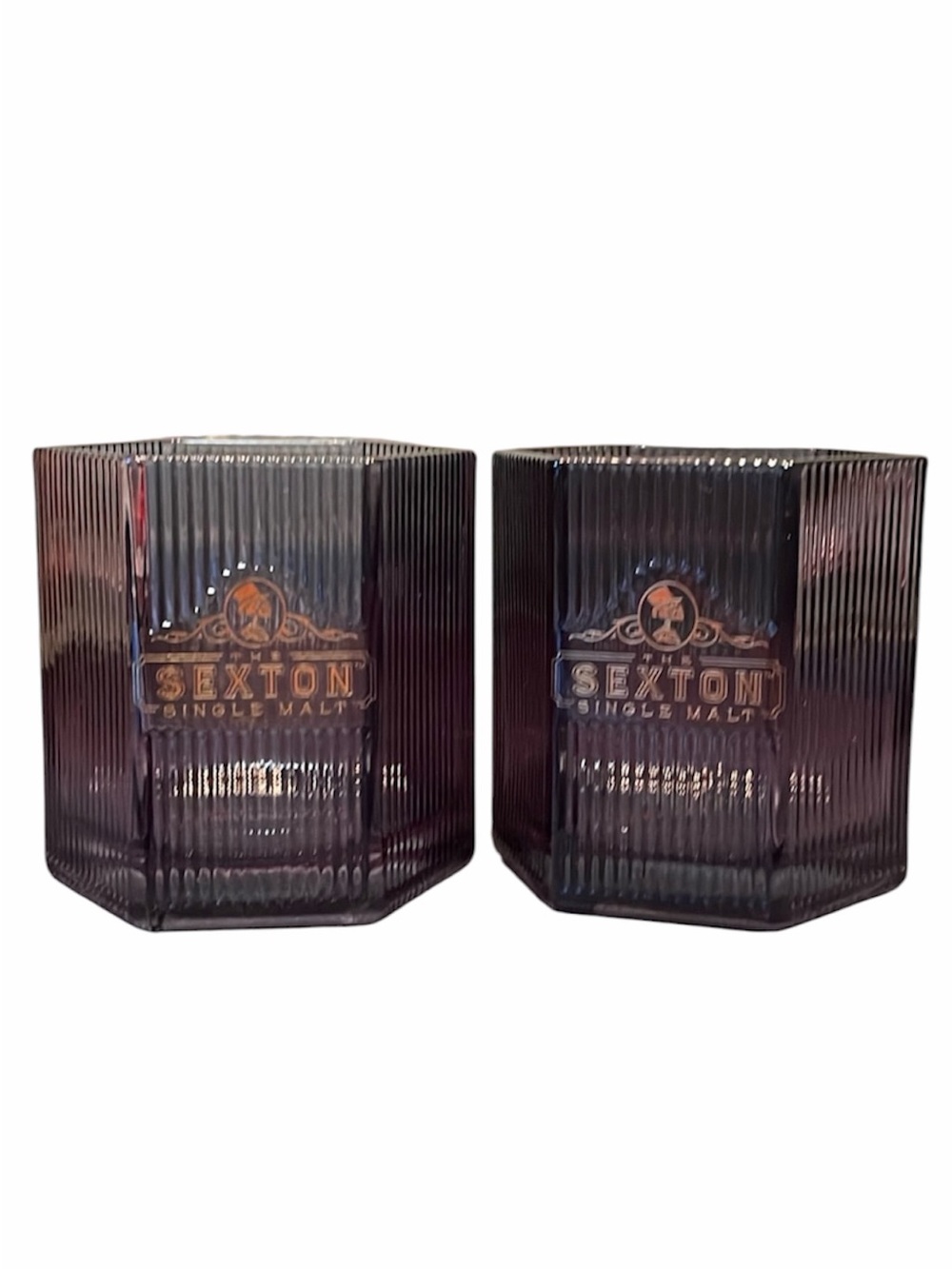 The Sexton Whiskey Single Malt Low Ball Rocks Glasses Man Cave Bar Smoke Skulls
